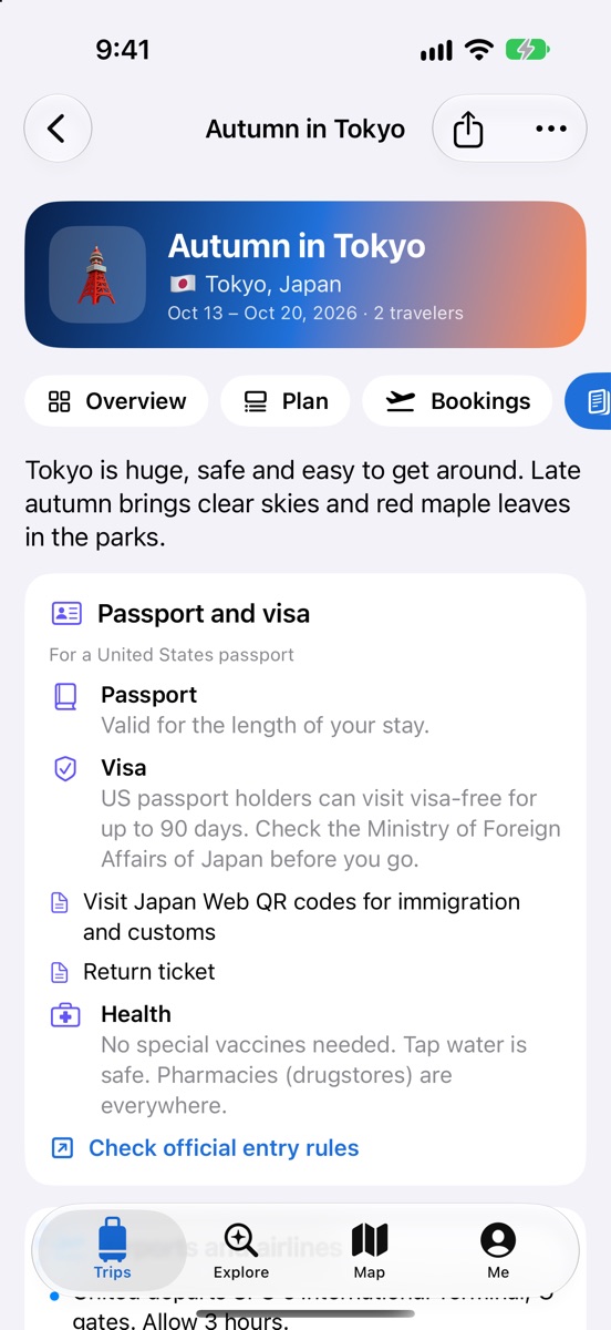 Travel guide with passport and visa info